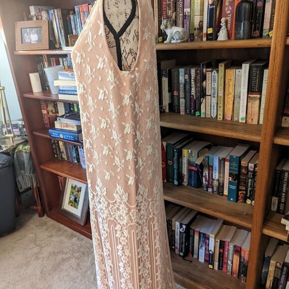 vintage 80s does 20s Jessica mclintock pink and ivory lace maxi dress sz m euc - Picture 2 of 9